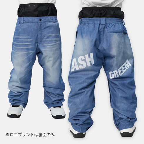【10月上旬発送予定】 ASHGREEM アッシュグリーム スノーボードウェア デニムプリント ビッグパンツ ロゴ AGP-1325LOGO